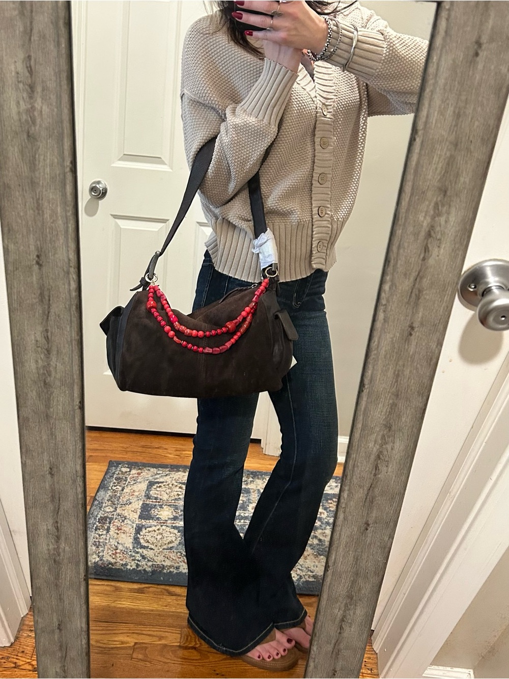 NWT Free People Suede Boxy Shoulder Bag in Espresso With Included Charm